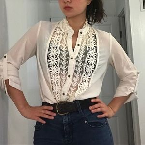 Cream long sleeve with lace/mesh detailing